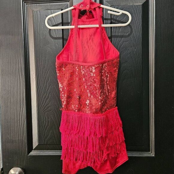 Weissman NWOT child intermediate dance costume red fringe jazz tap solo - Picture 5 of 9